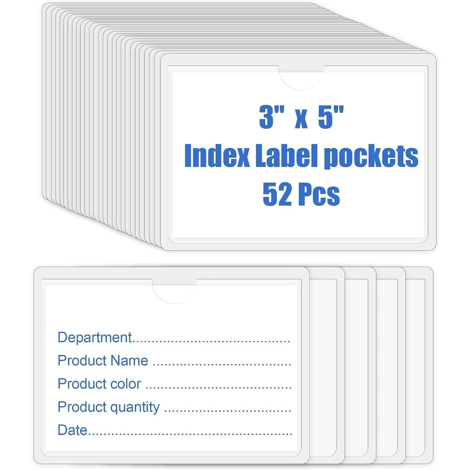 52 Pcs Clear Self-Adhesive Index Card Holder 3"x5" Top Open Label Holder