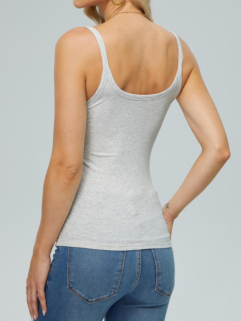Women's Solid Ribbed Tank Top, Elastic Basic Vest, Casual Sleeveless Top for Summer, Ladies Clothes for Daily Wear, Summer Tops