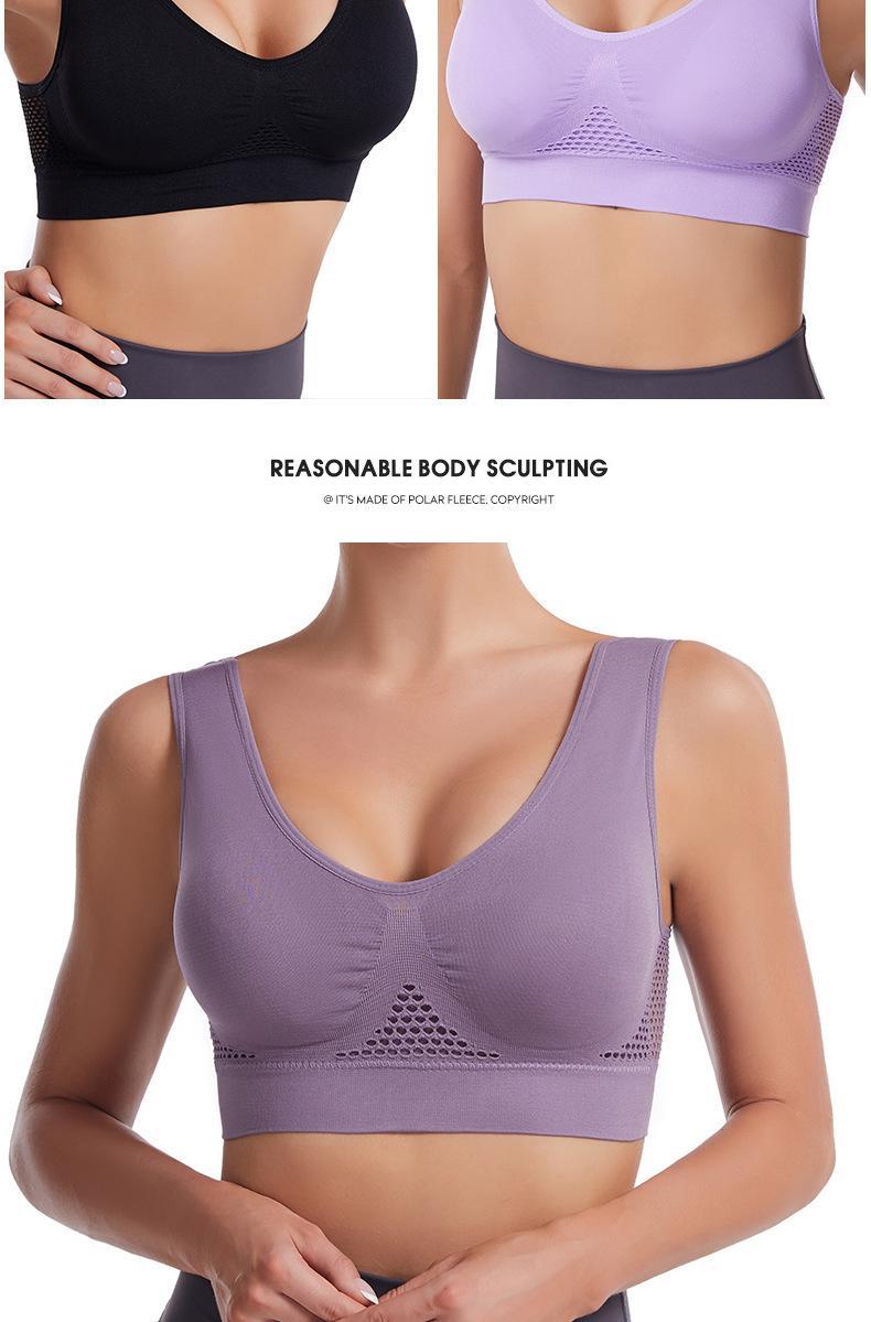 Hollow mesh sports bra women's shockproof vest running yoga fitness bra beautiful back gathering plus size amazon