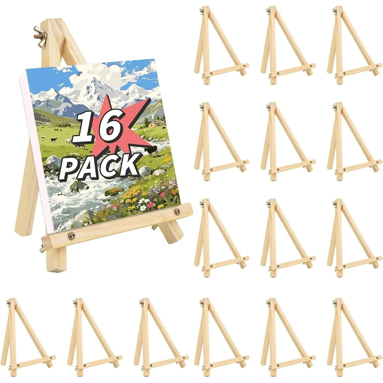 16 Pack 9 Inch Easel for Painting, Wooden Easel Stand Canvas Stand for Sign Table Top Small Art Easel for Artists and Students