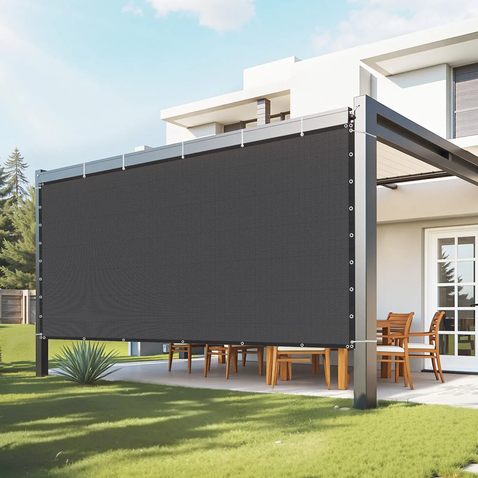 VEVOR 8x12ft 90% UV Blocking Sun Shade Cloth, 140 GSM HDPE Mesh with Stainless Steel Grommets, Pergola Canopy Privacy Screen for Outdoor Patio, Garden (Black)