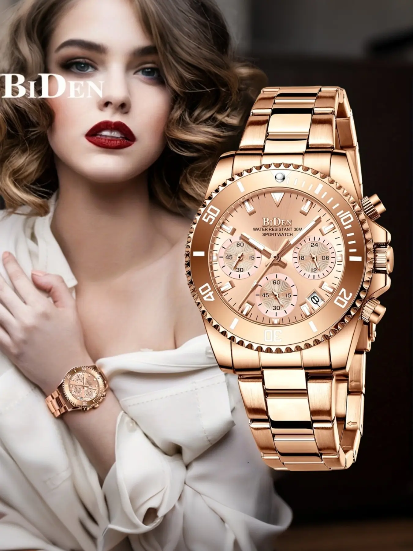 Rose Women's Elegant Analog Quartz Watch, Stainless Steel Band, Chronograph & Date, Casual Office Daily Wear, Multifunctional Watch