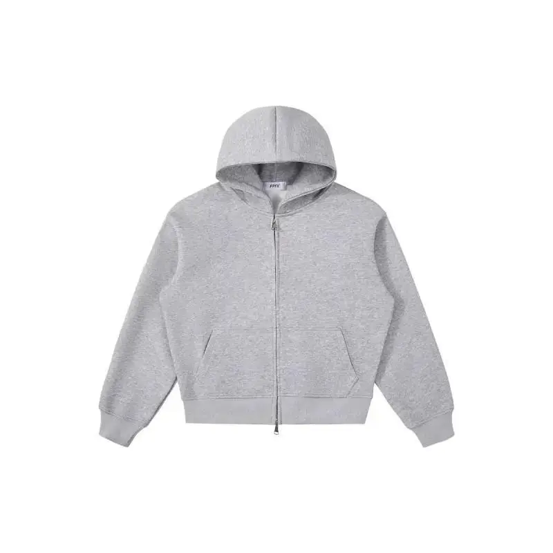 600GSM Heather Grey Zip-Up Hoodie for Casual Wear Fitted Sweatshirts