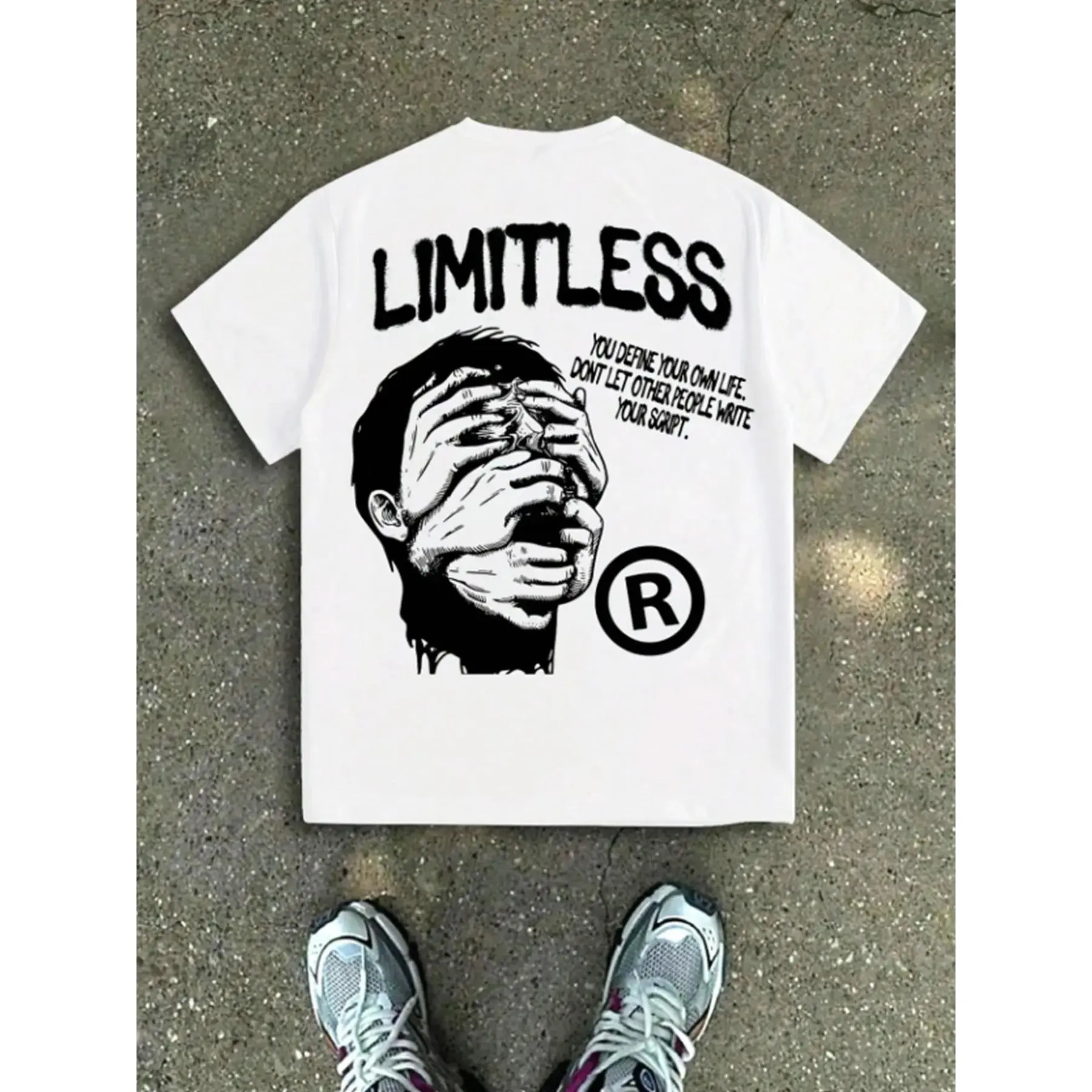Men's Oversized Short-Sleeve Motivational Quote Graphic Tee - Aesthetic Vibe Grunge Urban Streetwear Top (Pairs with Bubble Sneakers)