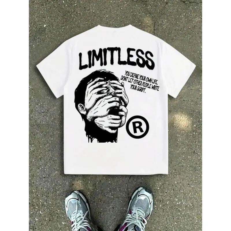 Men's Oversized Graphic Tshirt - Short-Sleeve Crew Neck, Breathable Soft Cotton, Lightweight Loose-Fit, Retro Basic Fashion Menswear, Casual Streetwear Sports Top for All Seasons
