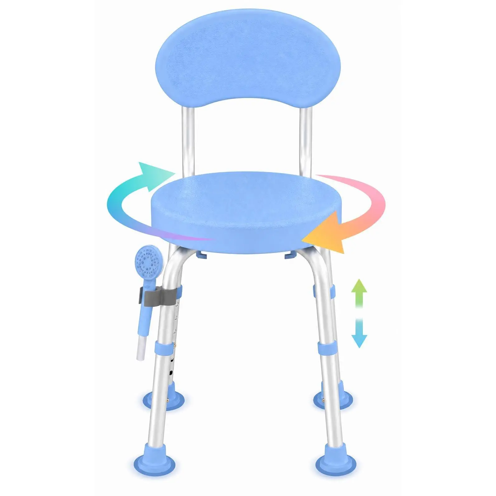360° Swivel Shower Chair with Backrest, Non-Slip Bathtub Chair, Height Adjustable Bath Seat for Elderly, Seniors and Disabled