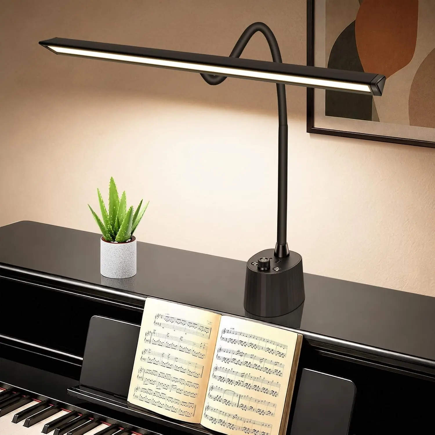 Piano Light - LED Piano Lamp for Grand/Upright/Digital Pianos - Adjustable Piano Light Desk Lamp with Flexible Gooseneck, 5 Color Modes, Dimmable & USB Charging Port Eye-Care for Home Office Bedroom