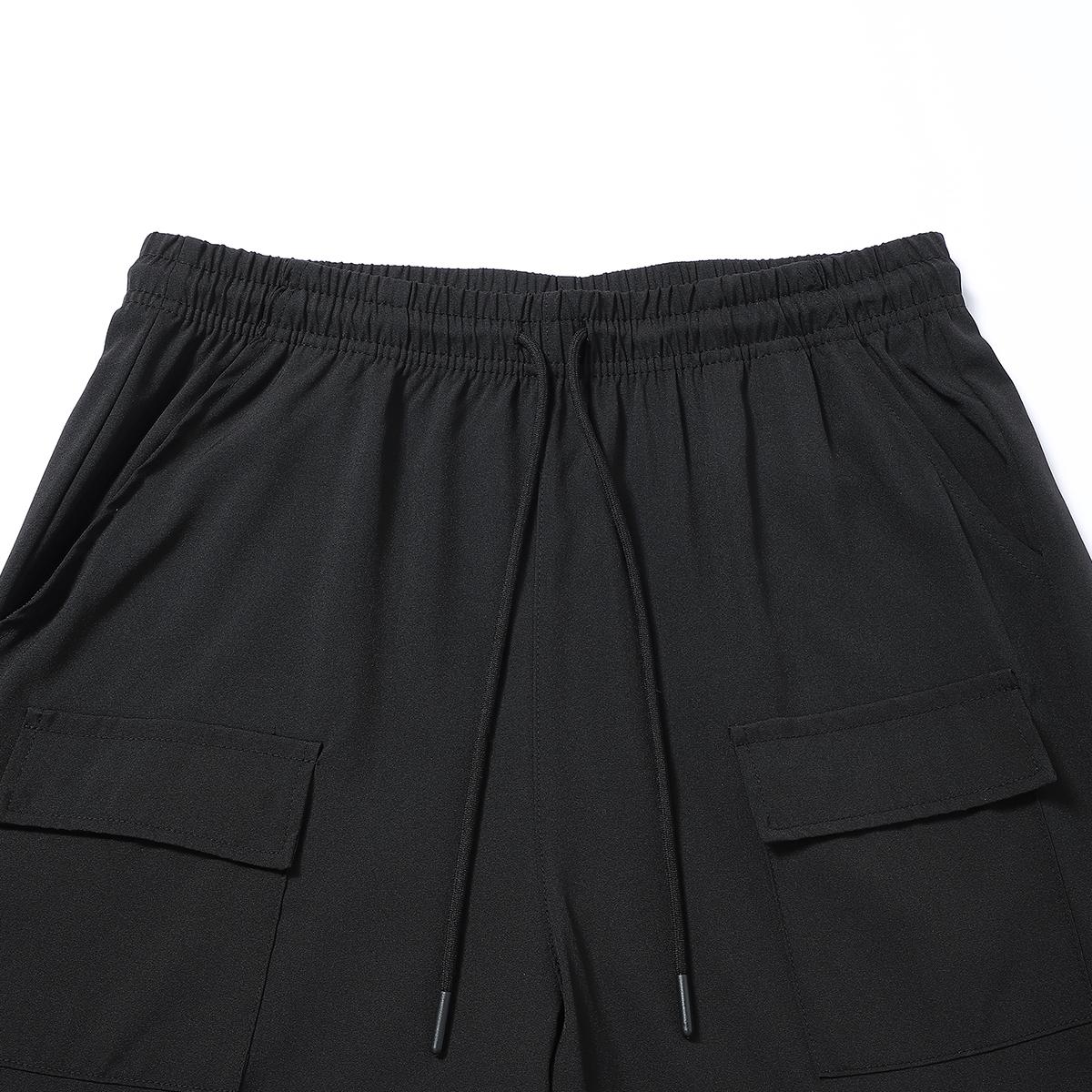 Everyday Essential Timeless Classic Mens Black Cargo Pants Casual Elastic Waist Multi Pocket Loose Fit Trousers for Casual Gatherings and Daily Life