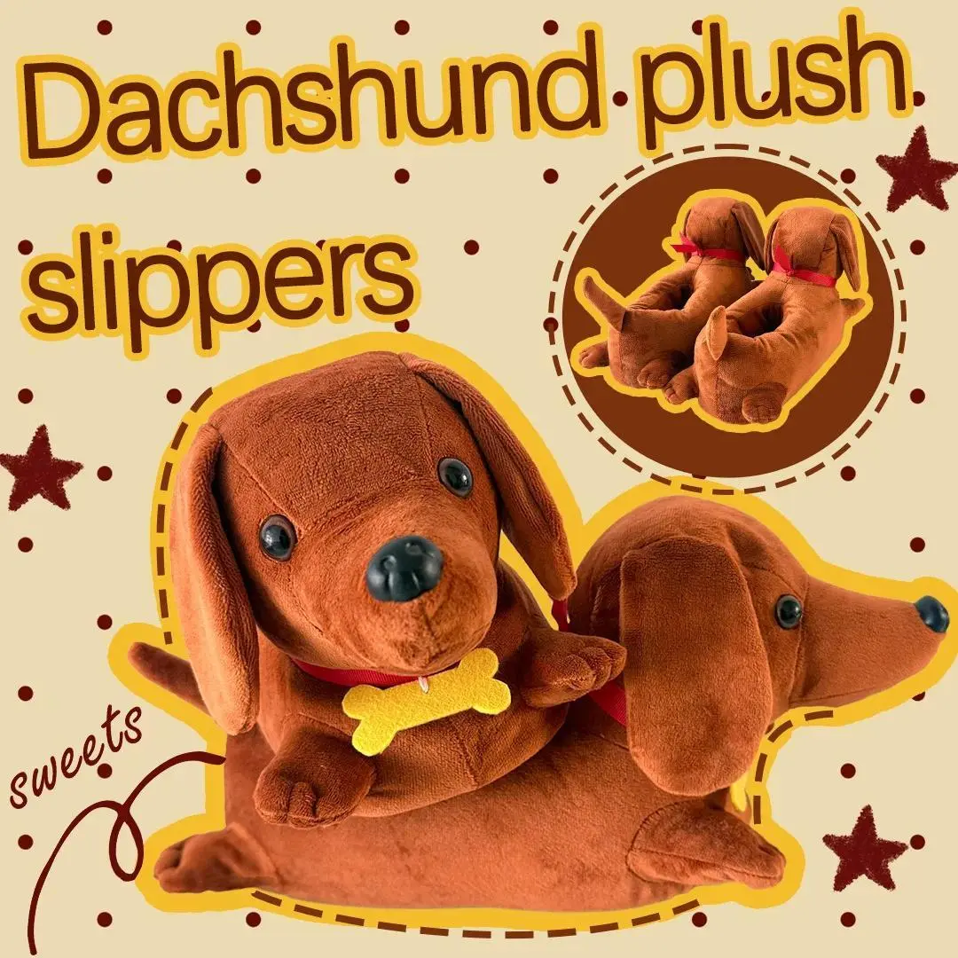Winter New Dachshund Plush Slippers Cartoon Dachshund Non-Slip Plush Shoes Fun Animal Household Slippers Christmas Gift