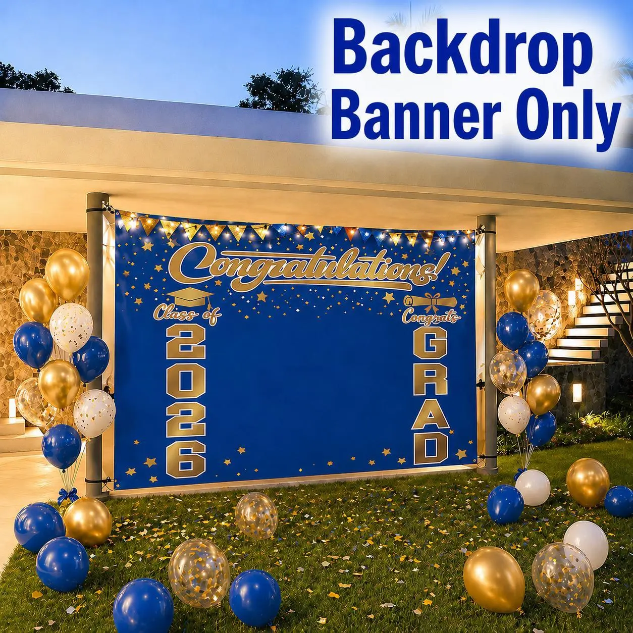 Class of 2026 Fabric Graduation Backdrop Banner, 82.7x59.1 in/210x150 cm/7x5 ft Black Gold Decor for Backyard, Classroom Party Photo Booth Background, Party Decor