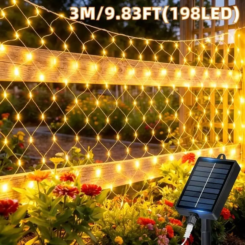 1PC Outdoor Solar Fairy Net Lights, Bright LED Garden String Lights with 12 Flashing Modes, Decorative Lights for Camping, Balcony, Yard, Holiday, Party, Fence, Wedding & Home Decoration