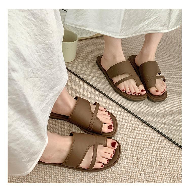 Toe Sandals for Women Summer Fashion Roman Style Simple Retro One-Strap Slippers Home Non-Slip Outdoor Versatile Sandals