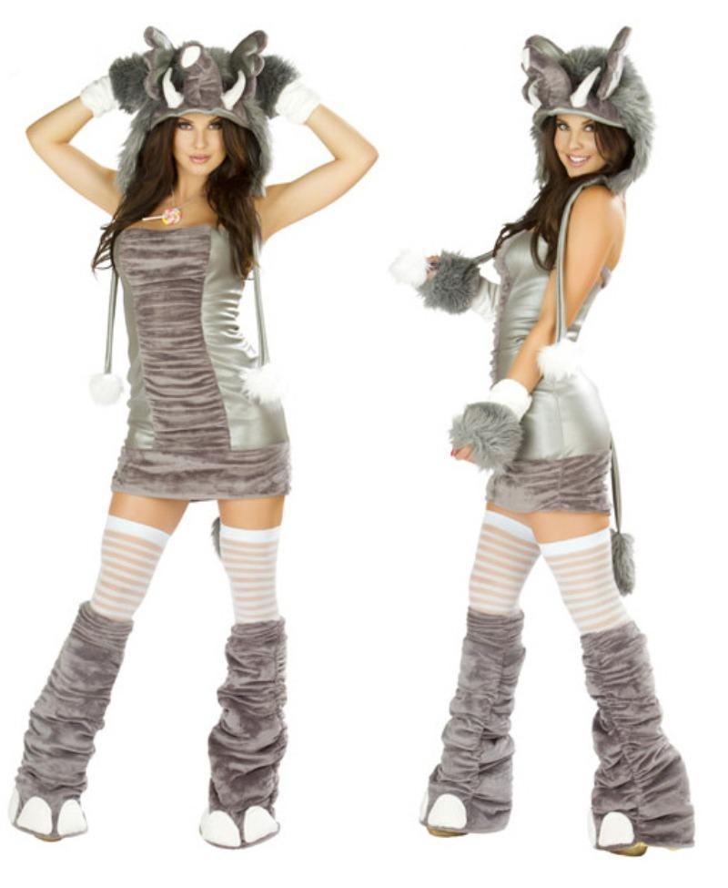 Woman Sexy Animals Costume Bunny White Leopard Fox Roleplay Outfit Hooded Dress with Tail Carnival Halloween Cosplay Party