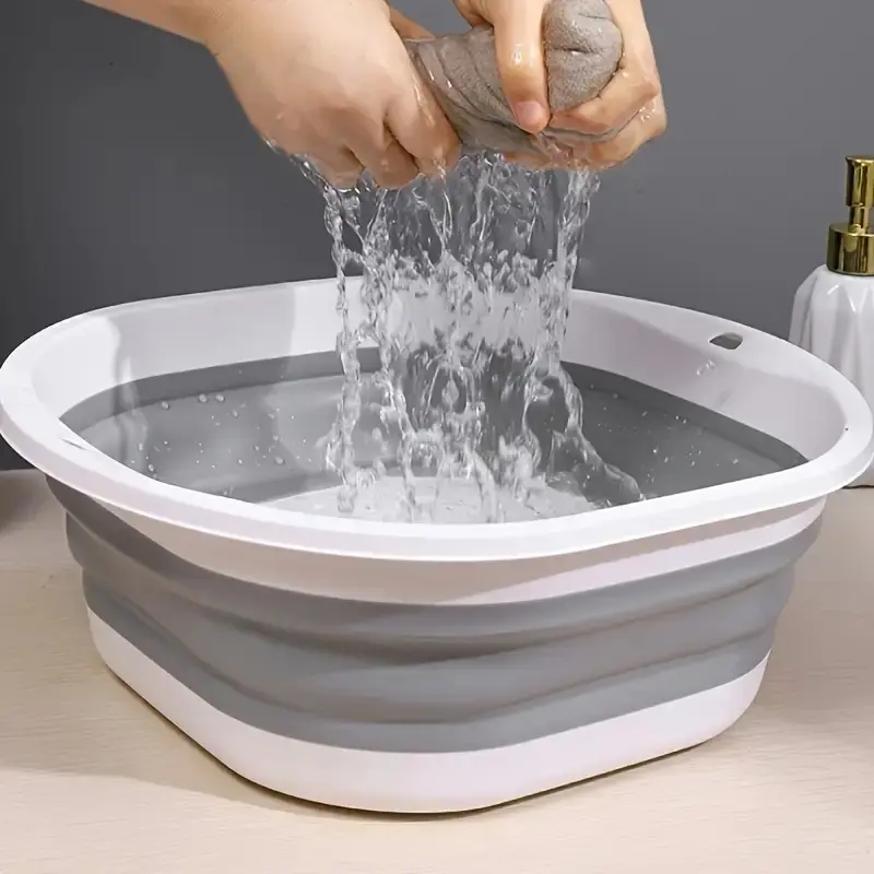 5-piece folding washbasin set (1 folding sink basin+4 adhesive hooks)-space-saving, durable plastic, portable washbasin, suitable for home, dormitory and camping-modern oval design, multi-function and easy to store and clean.