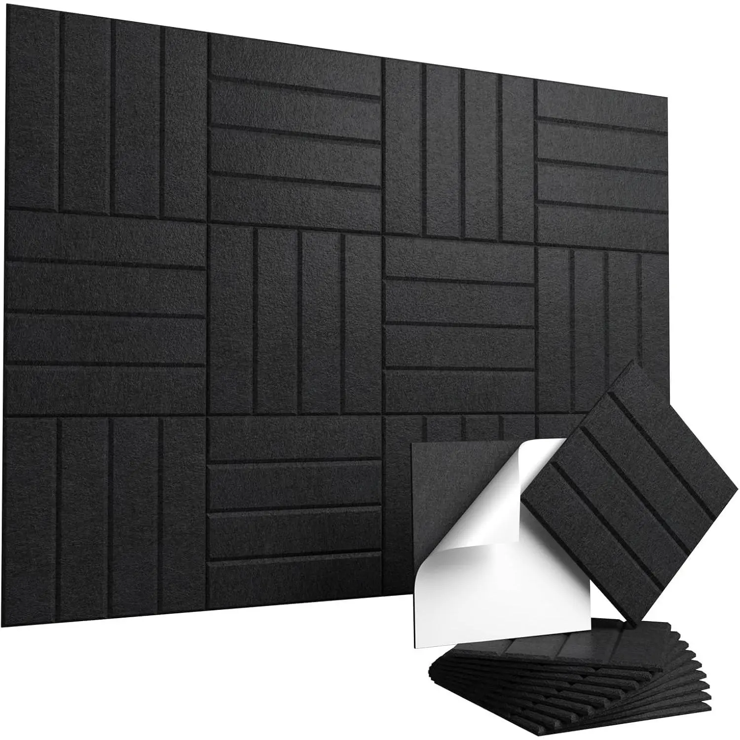 Self Adhesive Acoustic Panels - 12"x12"x0.4" High-Density Soundproof Wall Panels, Felt Acoustic Wall Panel for Echo & Noise Reduction,  Office Sound Proofing Decor Black 10 Pack