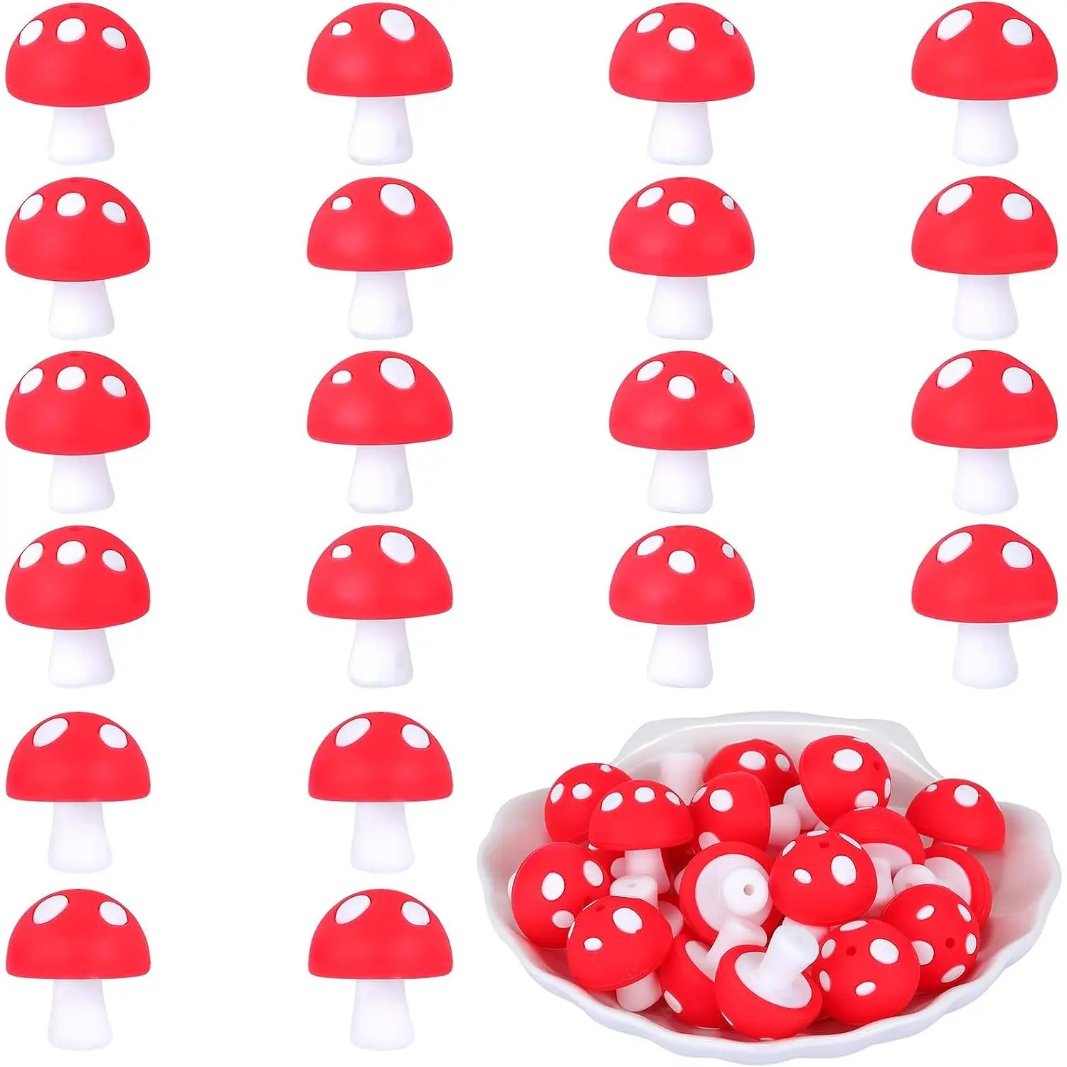 20 count Mushroom  Beads for DIY Crafts, Pens & Phone Straps (Red)
