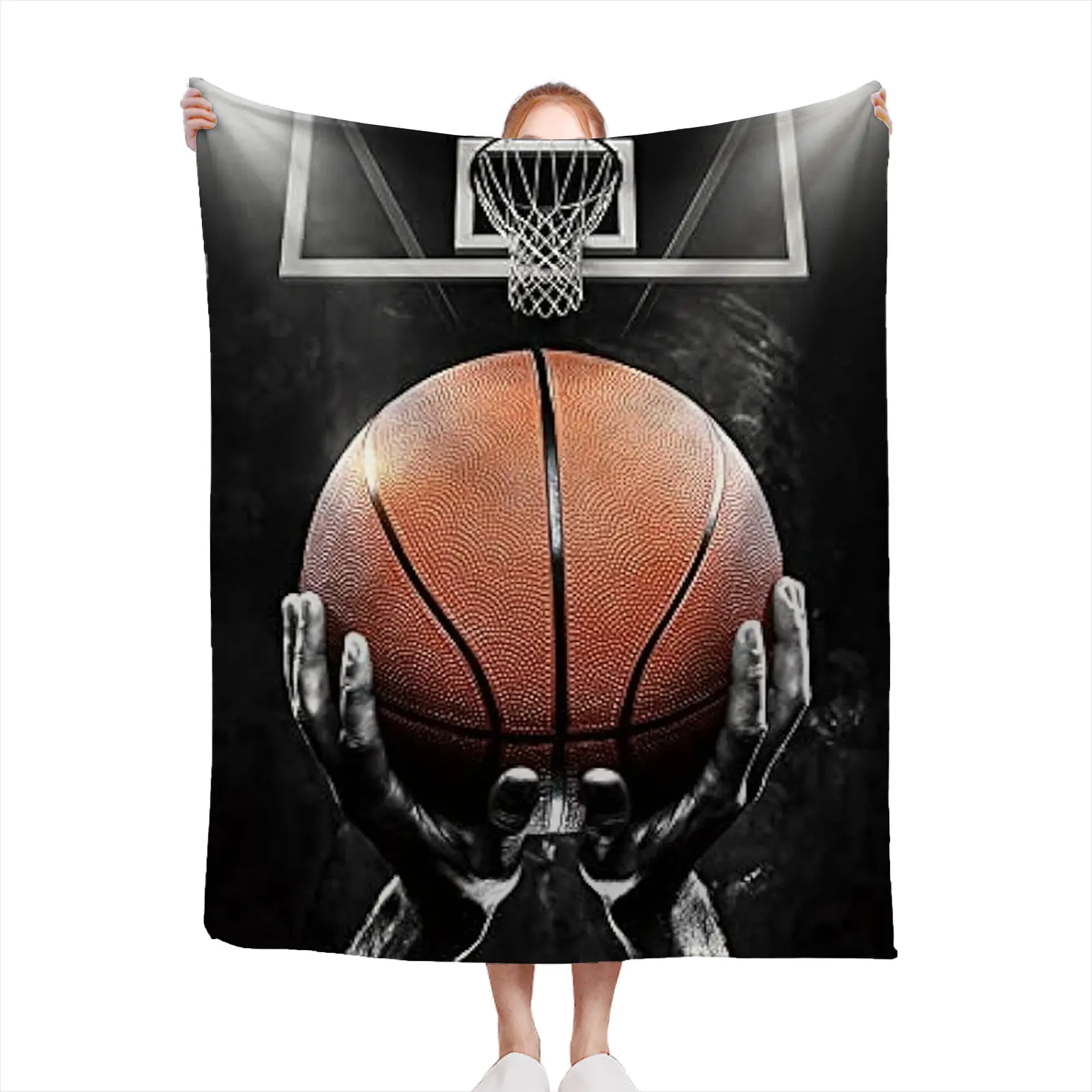 Soft Texture Polyester Throw Blanket - Classic Digital 3D Basketball Hoop Print, Home/House/Room Decor for Sports Fans, Cozy Living Room Bedroom Gift