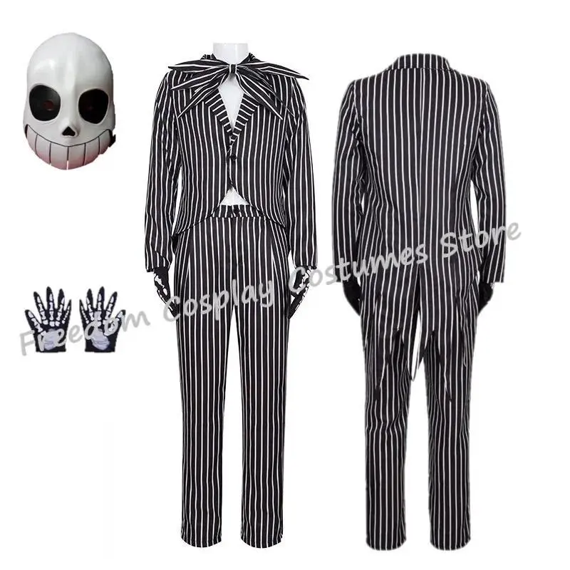 Cosplay Skellington Cosplay Costume for Men Jacket Pants Mask Outfit Man Halloween Carnival Christmas Party Disguise Suit