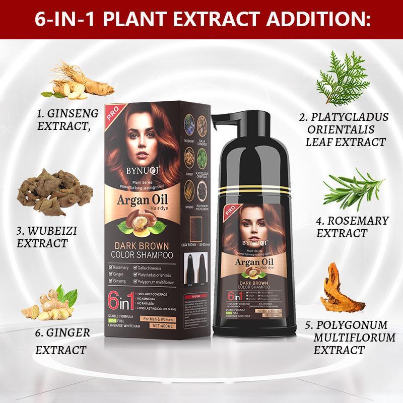 6-In-1 Hair Dye Shampoo, Quick Dyeing, Non-Sticky, Long-Lasting Natural Plant Color, Herbal & Ammonia-Free, Safe, Fruit Scent, 400ML/500ML