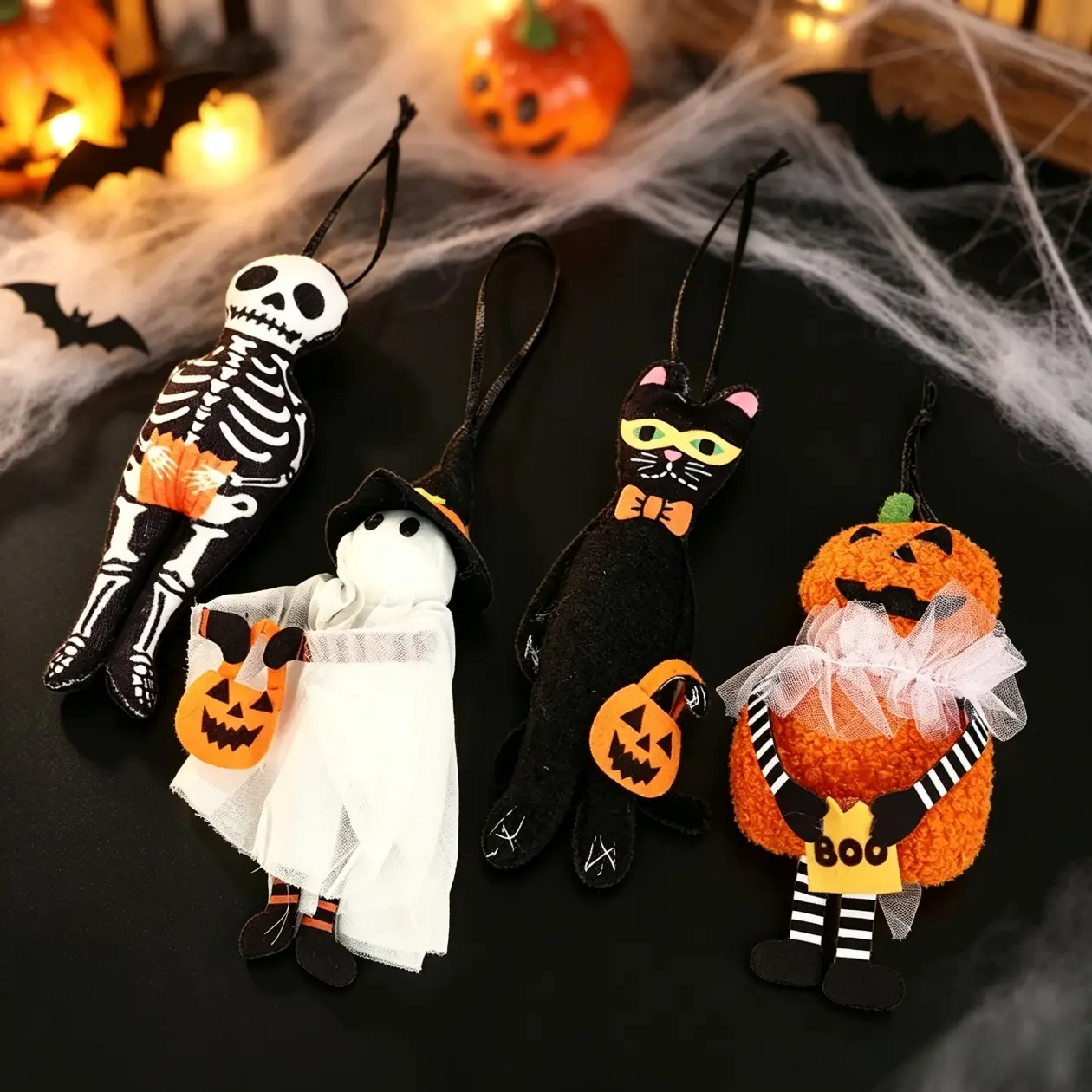 4pcs Spooky Cartoon Halloween Plush Ornaments, Plain Soft Ghost and Pumpkin Door Hanging Accessory for Holiday Party Decor, Plushies,back to school,back to school haul