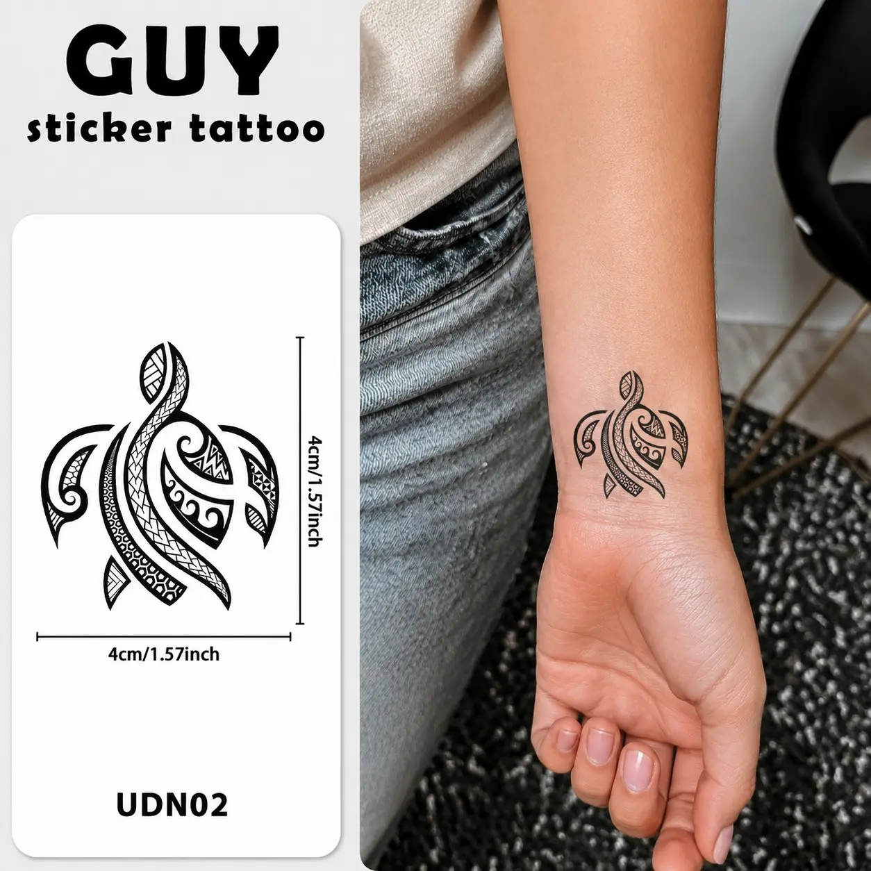 Polynesian Tribal Mini Turtle Tattoo Sticker, Retro Geometric Totem Aesthetic Design, Waterproof Long-Lasting, Perfect for Wrist, Ear, Finger