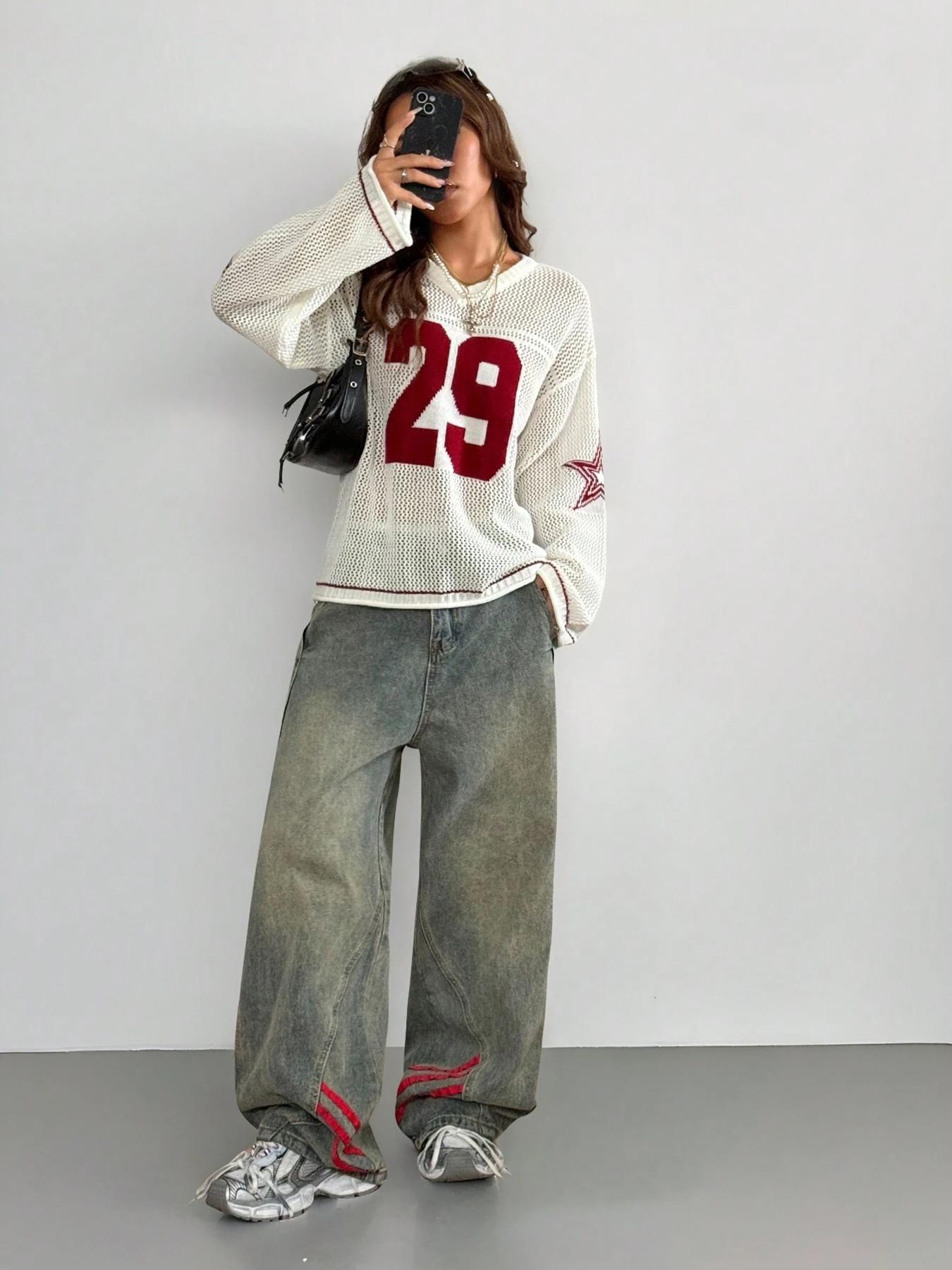 Hollow Football Y2k Sweater, Women Streetwear, Retro Fashion Pullover, Unisex Knitwear Tops, Knitted Sweater for Couple