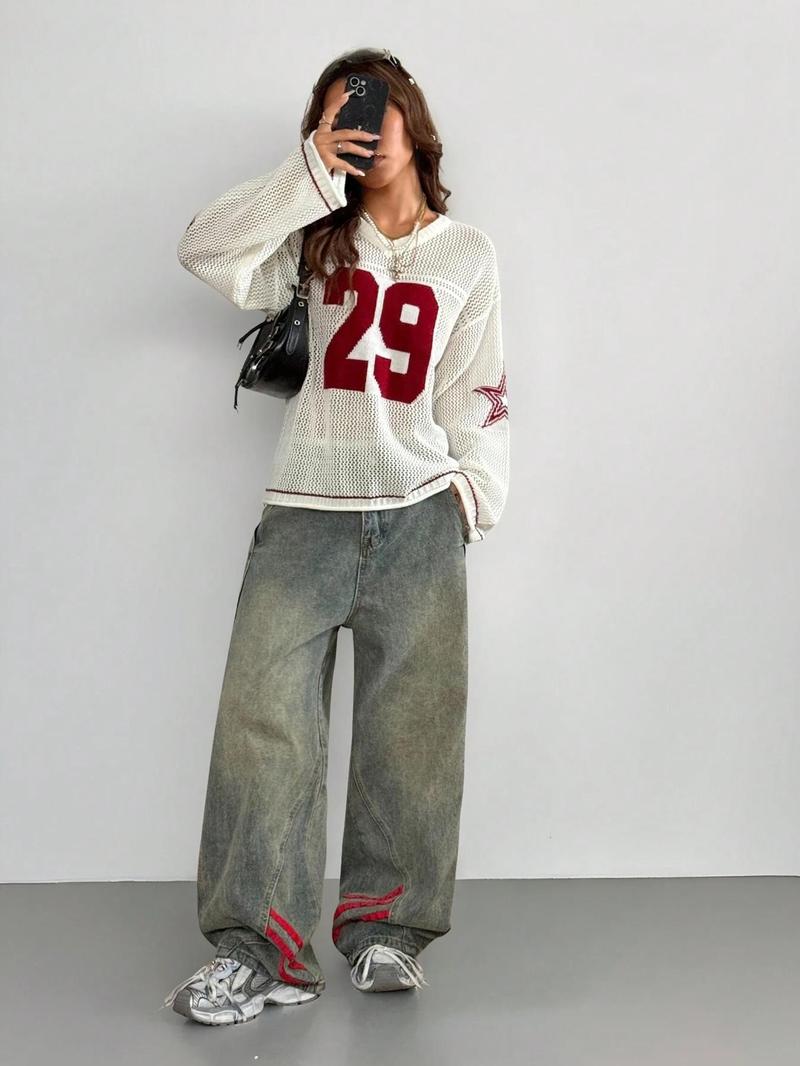 Hollow Football Y2k Sweater, Women Streetwear, Retro Fashion Pullover, Unisex Knitwear Tops, Knitted Sweater for Couple