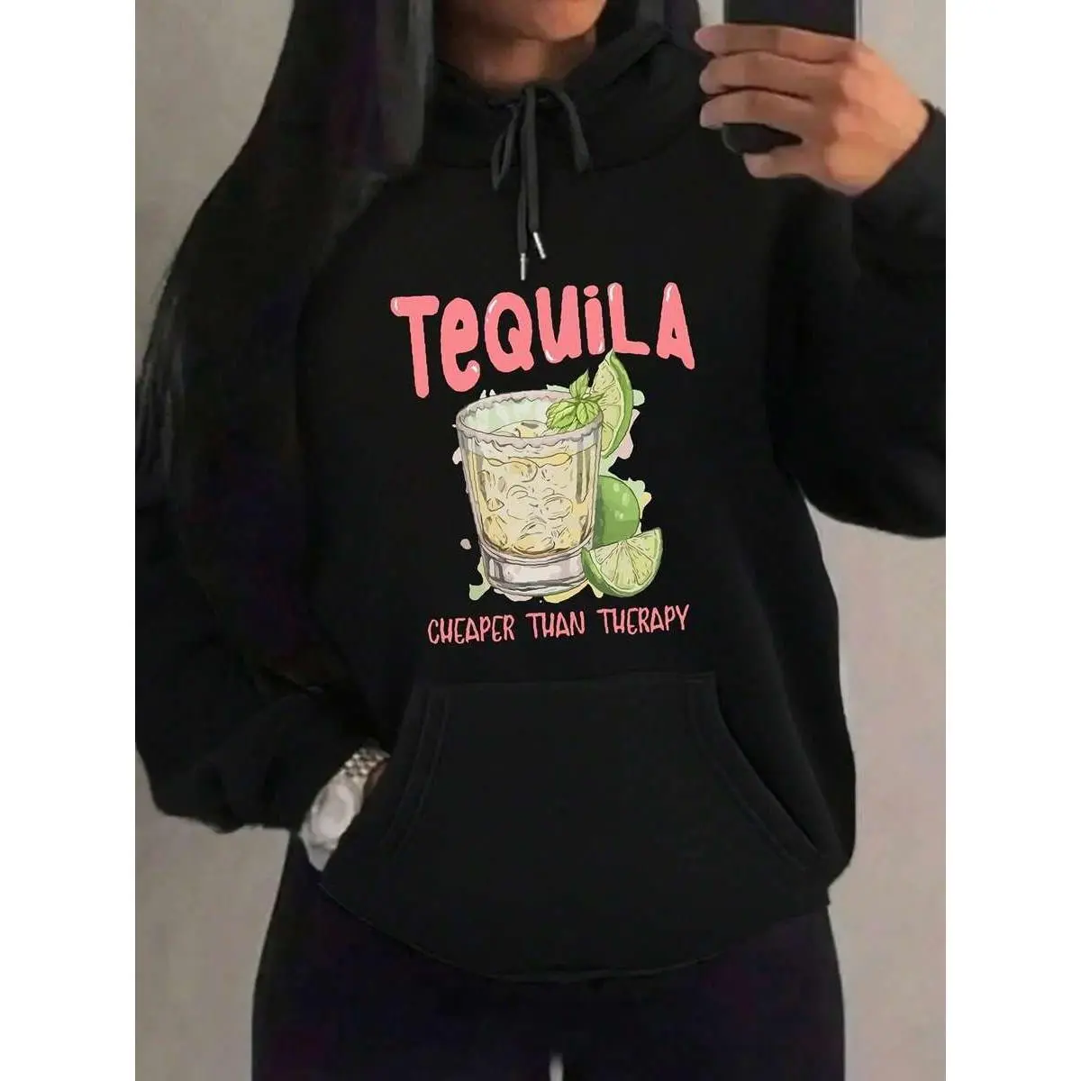 Women's Fashionable Hooded Sweatshirt |       Creative Fruit, Cherry, And Lemon Pattern, Drawstring Hood, Pullover Style, Casual And Elegant With A Kang