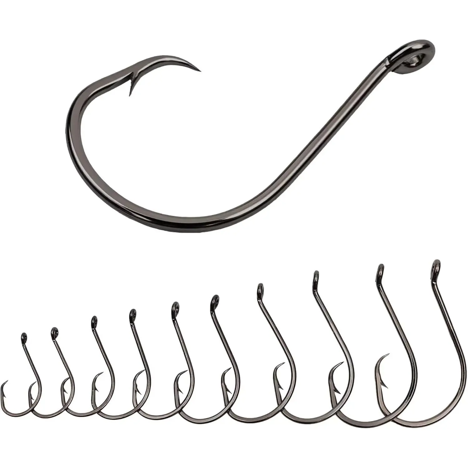 50 count Circle Hooks with Fishing Hook Remover, Super  and Offset Catfish Octopus Circle Hooks for Saltwater and Freshwater, Nickel Coated High Carbon Steel, Sizes #1-8/0