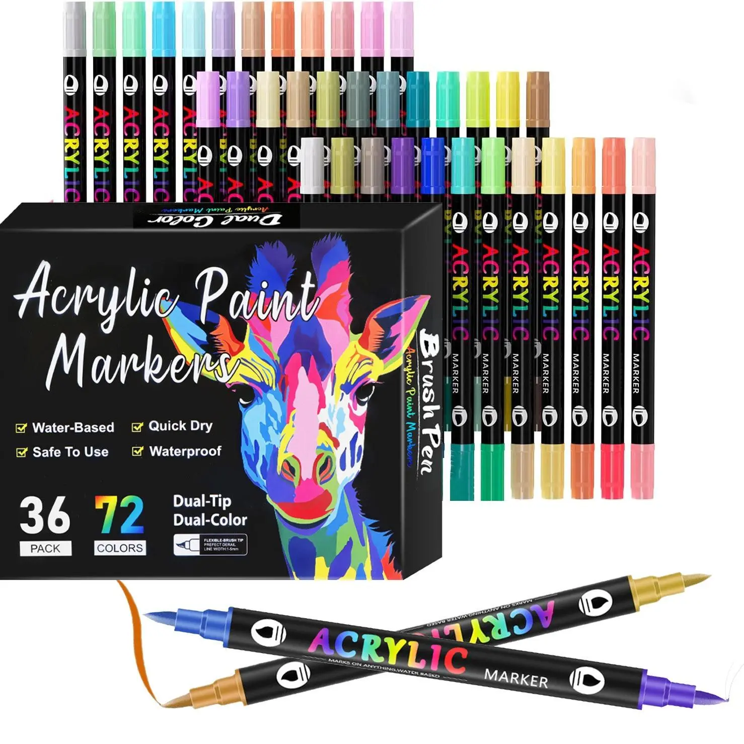 Acrylic Paint Marker Set, Acrylic Marker Pens, 1 Box Double Head Permanent Acrylic Paint Marker, Art Painting Supplies for Rock Painting, Canvas, Wood, Glass, Ceramic, Fabric, Plastic, Eggs, Scrapbook, Drawing Markers, Coloring Markers