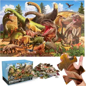 48 Piece Jumbo Dinosaur Floor Puzzle Large Size (3 x 2 ft) Unique Shape 25 Realistic Dinos Illustration Gifts for Boys Girls Toddlers Kids Ages 3-6