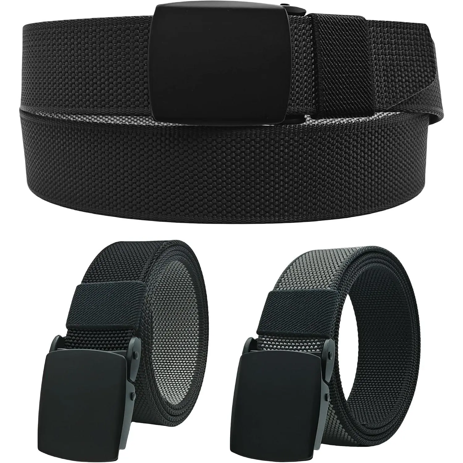 1Belt 2Colors Reversible Nylon Belt for Men | -Sided Black & Gray, Metal Clamp Buckle, Holeless Adjustable, Durable & Breathable, Ideal for Work, Travel & Outdoor Use