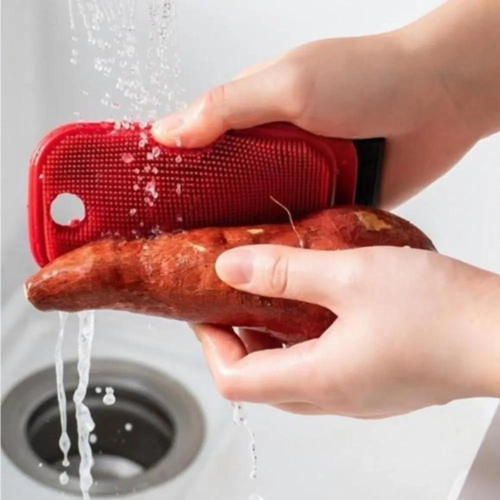 Silicone Cleaning Scrubber, Multifunctional 2-in-1 Double-Sided Brush with Built-in Scraper, Durable and Practical Daily Kitchen Tool