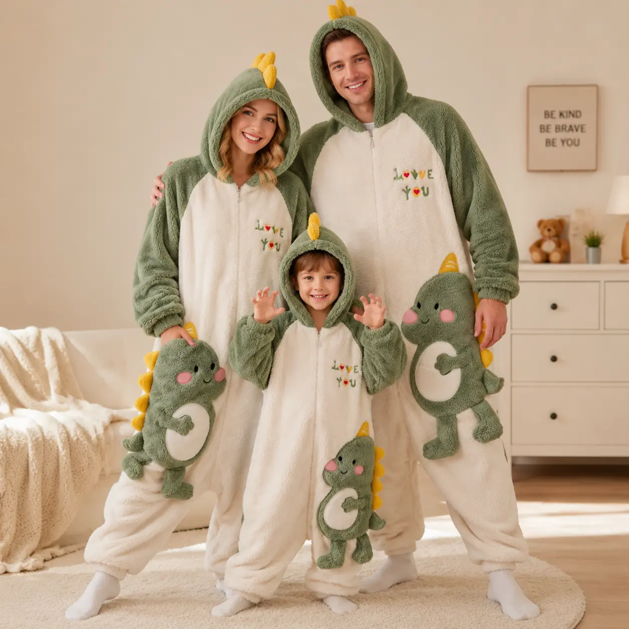 Family Wearable Blanket Hoodie, Cute Dinosaur Fleece Blanket for Adults Kids, Soft Plush Hooded Blanket with Cartoon Animal Design, Warm Cozy Oversized Throw Blanket for Winter Home Gift