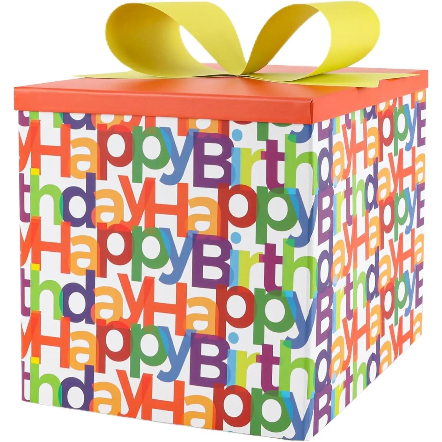 Medium Birthday Gift Boxes with Lids for Presents, 9x9x9 Inches Text Design Collapsible Gift Box for Birthday, Baby Shower, Party