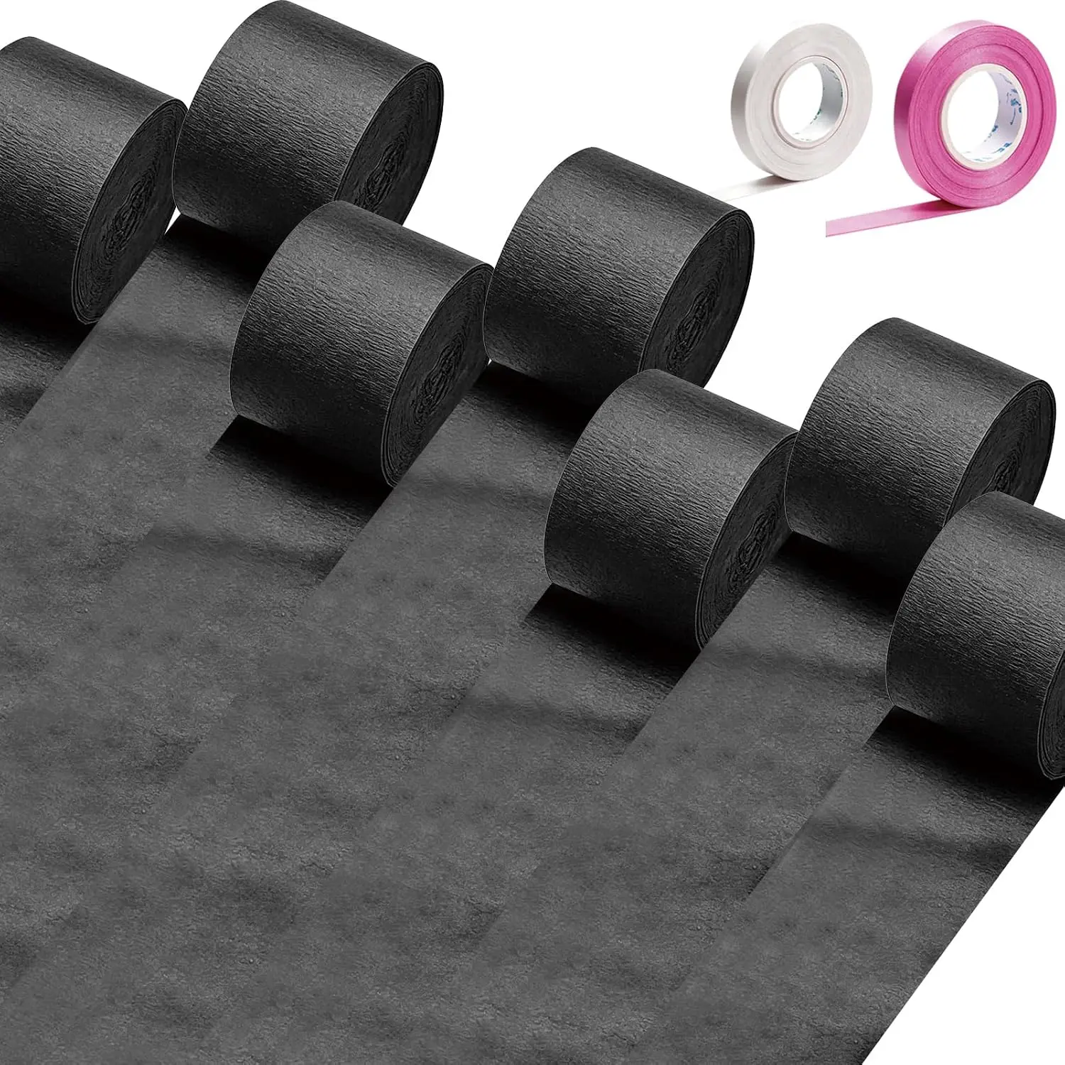 Black Crepe Paper Streamers 7 Rolls 574ft Streamers for Wedding, Birthday, Halloween, Masquerade, Theme Party,  Year’s Eve & Graduation Party Decorations (Black)