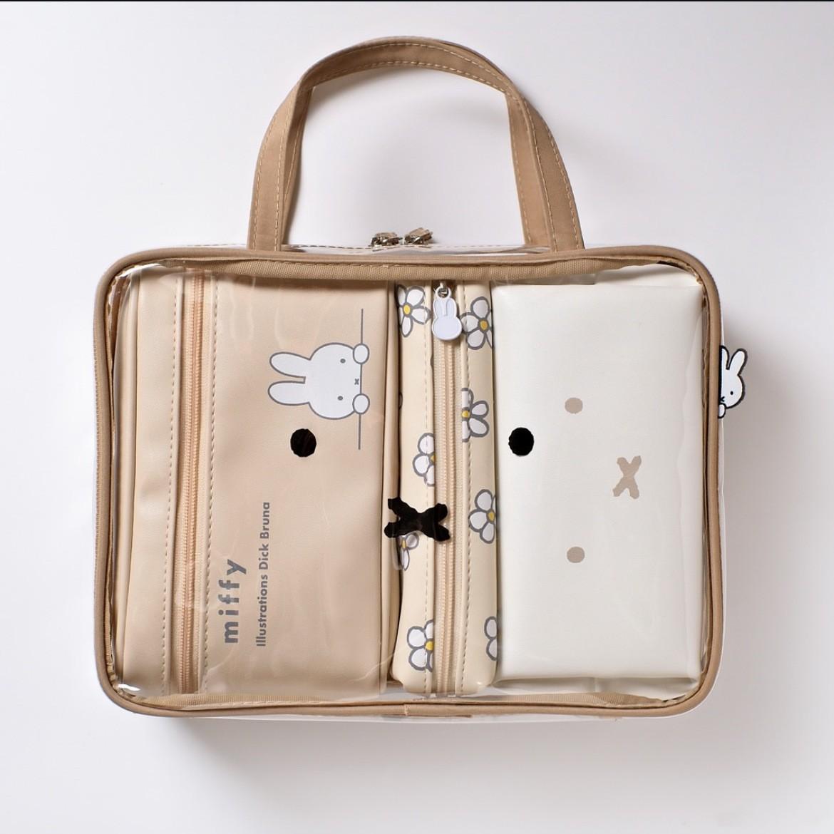 Cute Miffy Rabbit Storage Bag Four-Piece Set Portable Waterproof Toiletries Bag for Business Trips and Travels and Separate Bags