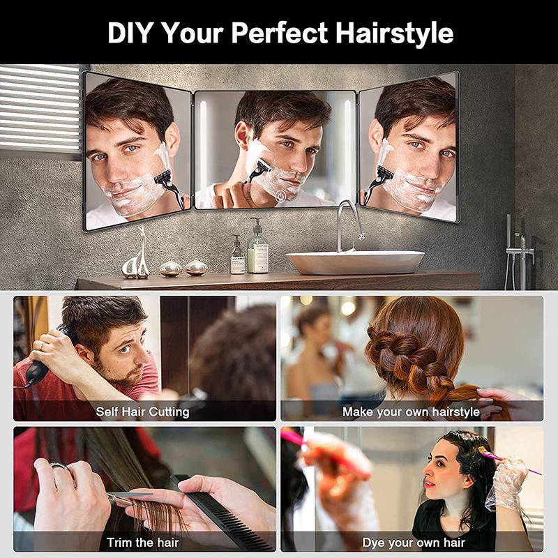 360° Trifold Mirror for Personal Self Haircut, Height-Adjustable, Anti-Fog, Portable & Durable