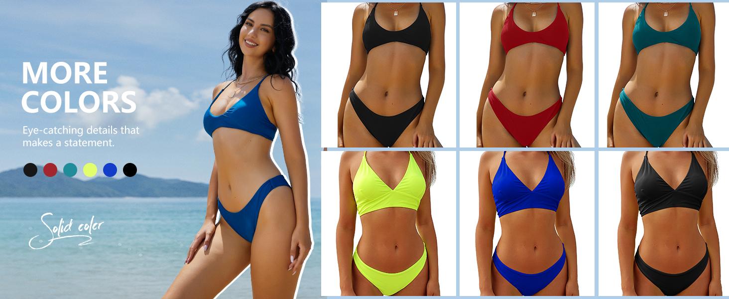 Women's Tie Back Padded High Cut Bralette Bikini Set Two Piece Swimsuit