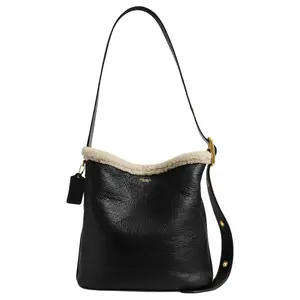 COACH Bleecker 29 Wool-Fur Bucket Bag for Women, Gold-Tone Hardware, Large Size, Black