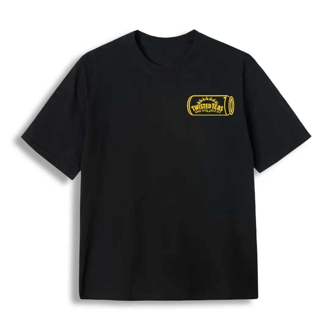Twisted Twisted Twisted Teas Bright Yellow Sun Wavy Repeat Text Back Graphic T-Shirt, Fan Inspired Summer Party Streetwear Tee, Beach Vacation Casual Oversized Short Sleeve Top For Men Women