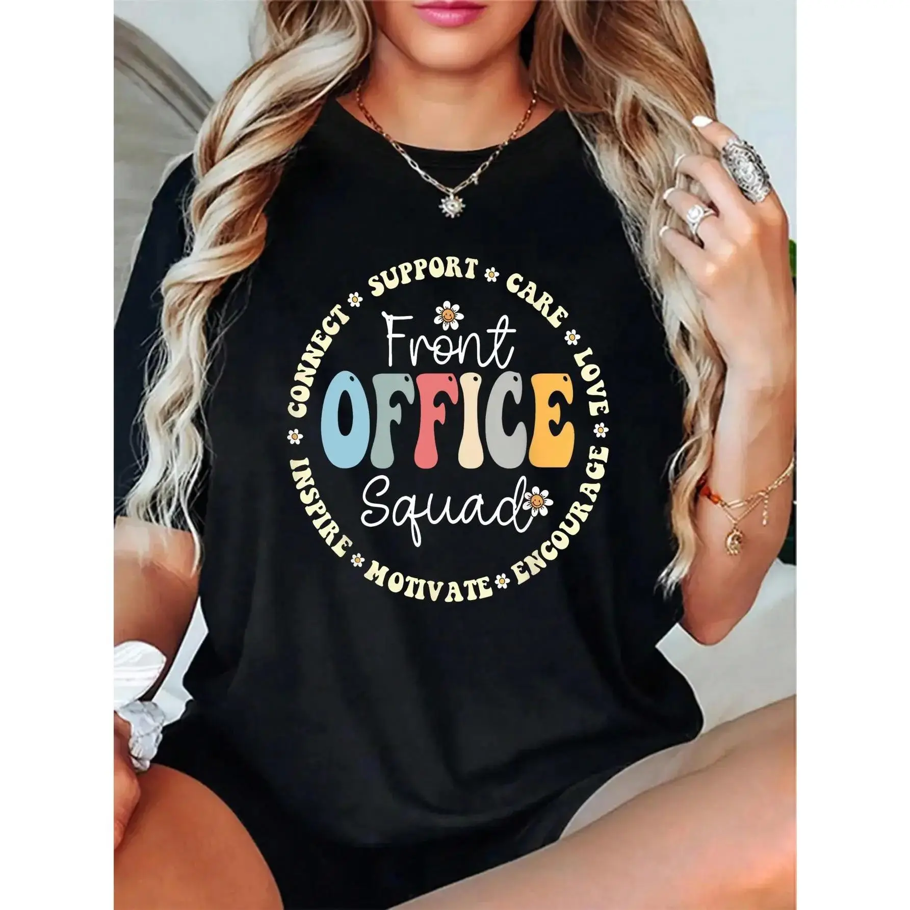 100% Cotton Unisex Retro School Secretary Admin Appreciation Front Office T-Shirt Cotton Shirt, Graphic T Shirts -  Printed Short Sleeve T-Shirt Top