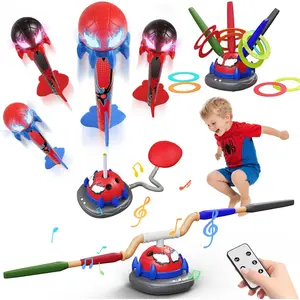 3-in-1 Rocket Launcher for Kids: 4 Cool Rockets, Ring Toss Game, Musical Jump Toys with Remote Control, Outside Yard Indoor Outdoor Sports Toys for Boys Girls 3 4 5 6 7 8 9 10 Year Oldfidget toys