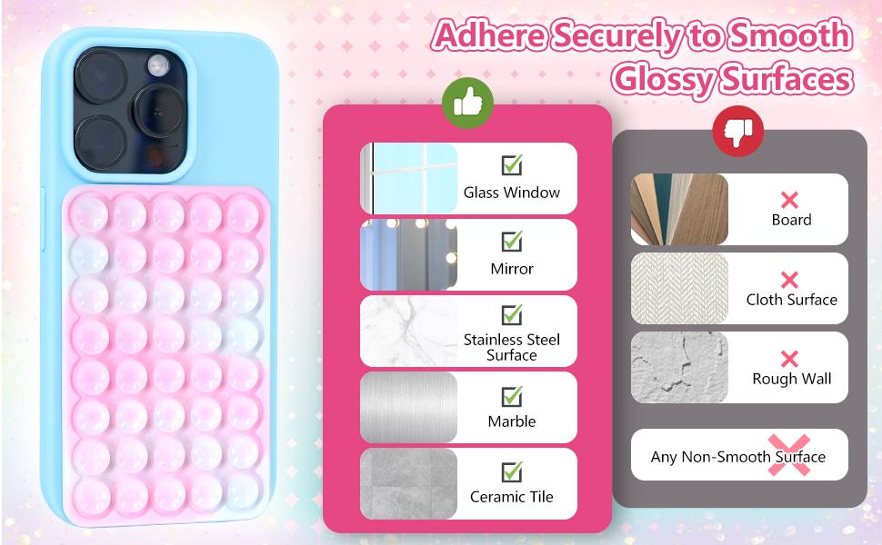 Silicone Suction Cup Phone Case Mount, Silicone Sticky Phone Grip Compatible with iPhone and Android Cases, Suction Bracket on The Back of The Mobile Phone for Videos and Selfies