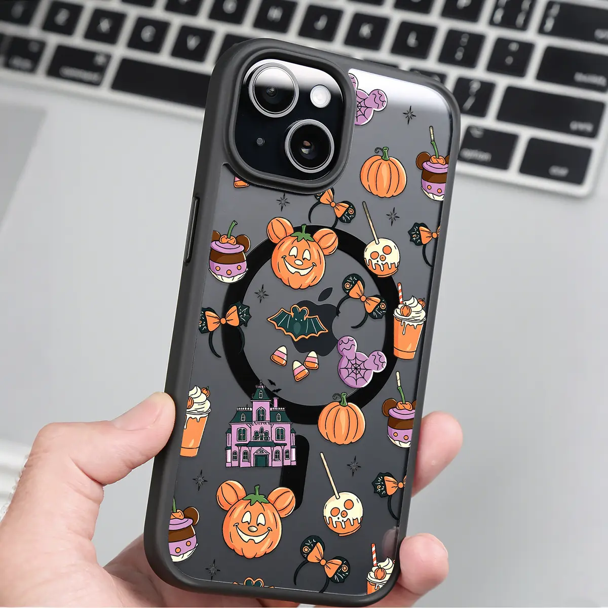 Cute Halloween Pumpkin Clear Magnetic Phone Case , Compatible with MagSafe Silicone Bumper Protective Cover For iPhone X XS 11 12 13 14 15 16 17 Pro Max Plus Air, Spooky Sweet Collage