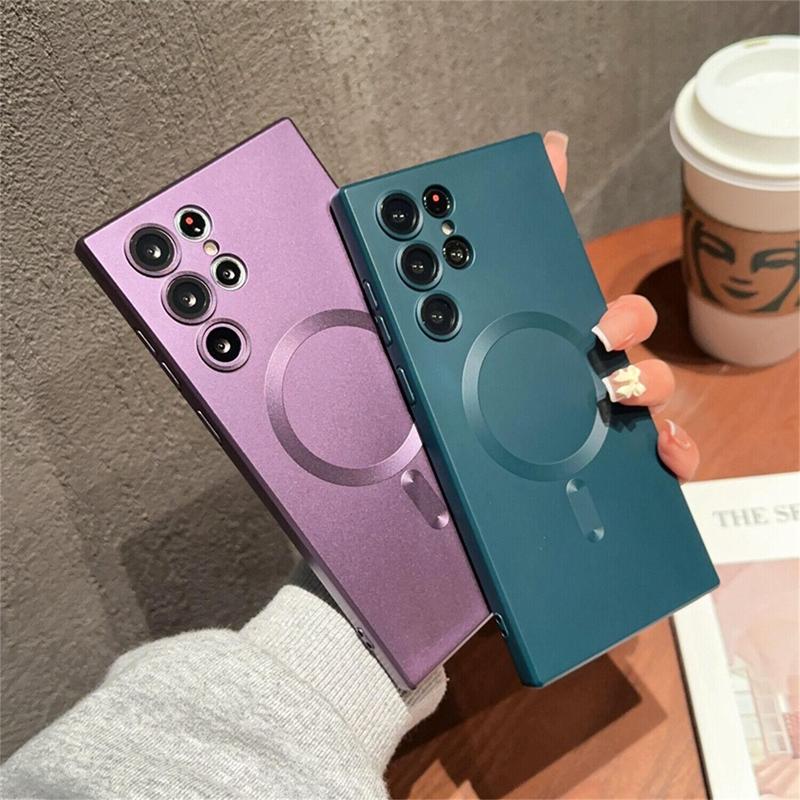 HISTORYOO Soft TPU Case For Samsung Galaxy S25 S24 Ultra S23 Plus S22 S21 S20 New Magnetic Cover Soft Imitation metal design, ultra-thin, does not affect the signal For Magsafe Case Magnetic Charging Shockproof Bumper Camera Lens Cover protection