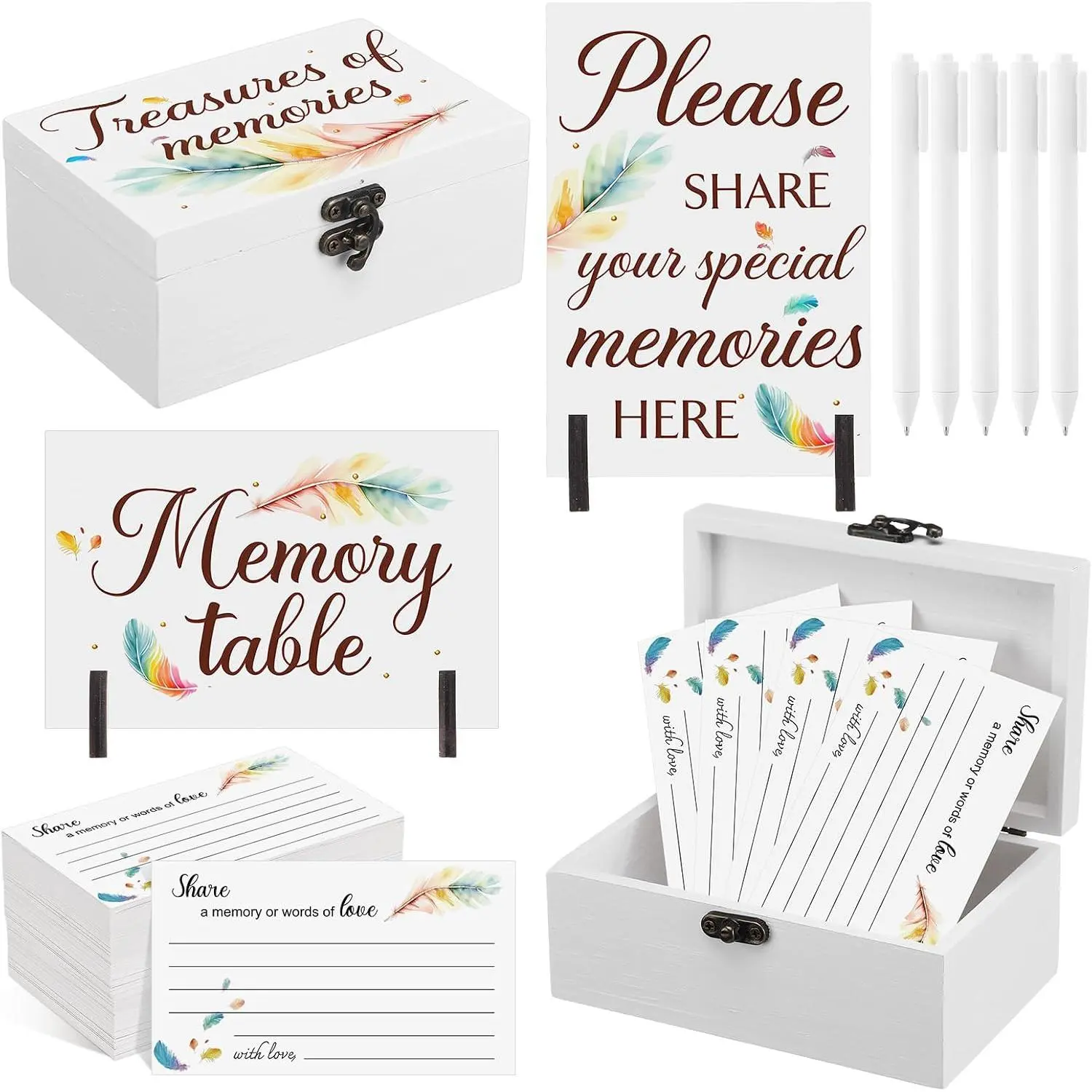 112 count Celebration of Life Memory Cards Set Share a Memory Cards with Box 2  Sign with 4 Hold and 5 Pens, Sympathy Memorial Gifts Funeral  Decorations()