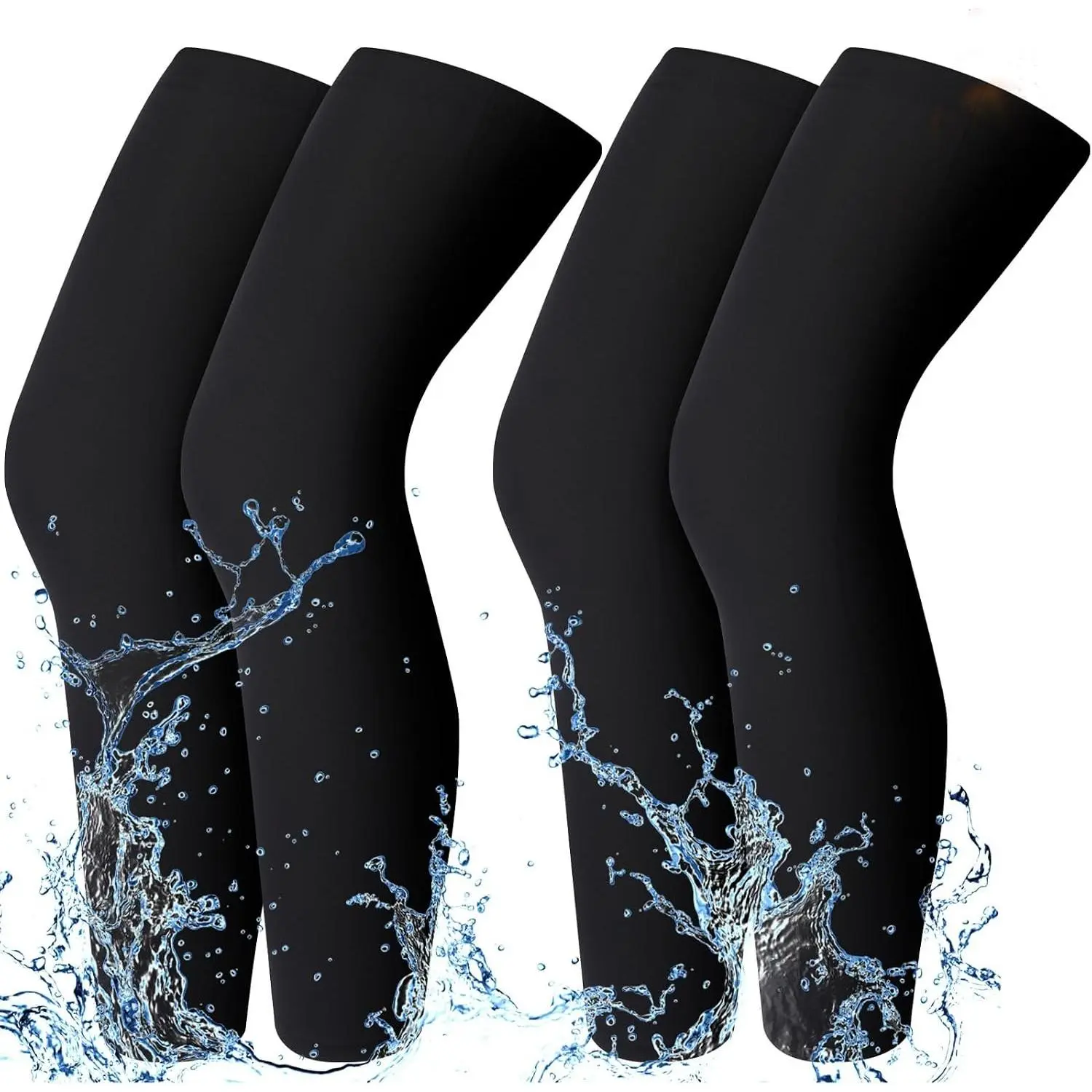 2 Pairs Waterproof Fleece Thermal Winter Leg Sleeves Waterproof Cycling Compression Leg Warmers Long Knee Sleeve for Men Women Ski Walking Running Sport Basketball Football