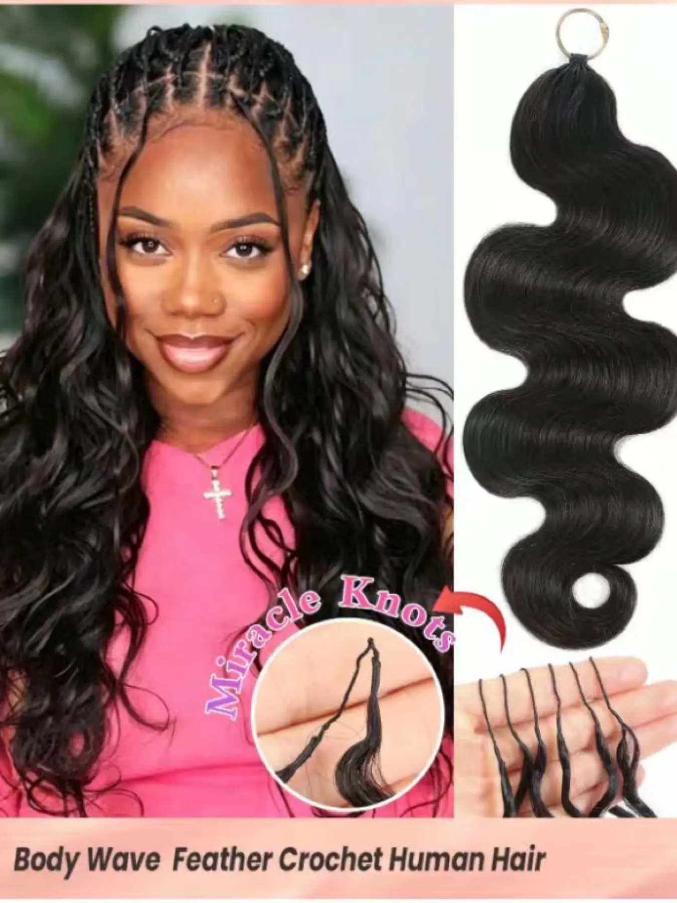30g Bohemian Braid Hair Extension, Invisible Natural Feather Hook, Pre-Styled Wave Texture, for Women with Less Hair, Invisible Hair Piece