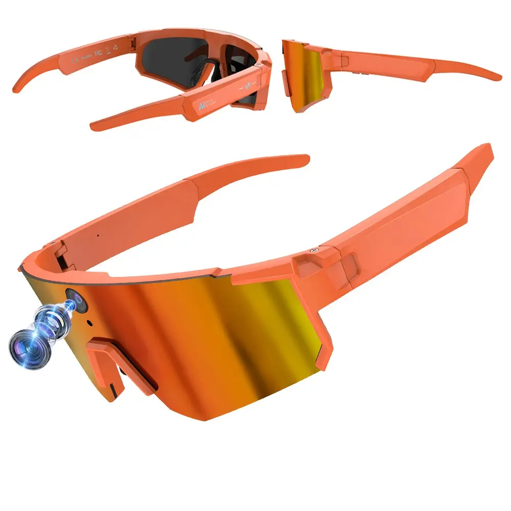Smart Sport Glasses with Video,8MP Camera, 360°Surround Sound Audio ,One Click Recording,First Person Shooting, AI Voice Assistant, AI Real Time Translation,Al Object Recognition,290Mah Battery,WiFi Transfer Bluetooth Call, Music Playback